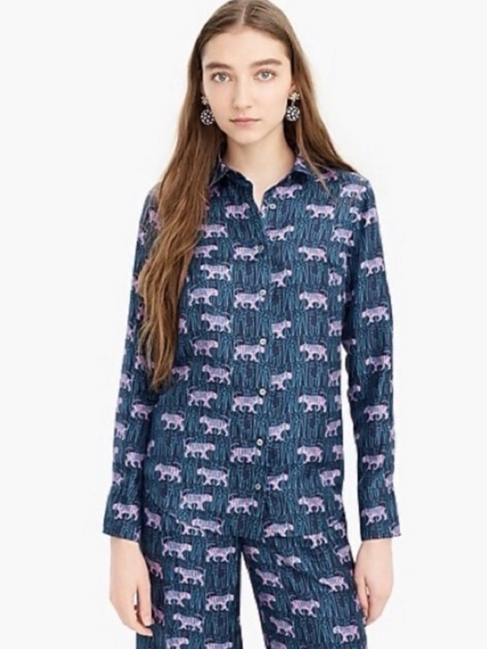 J Crew Collection Midnight Tiger Button Down Top EUC Size 4